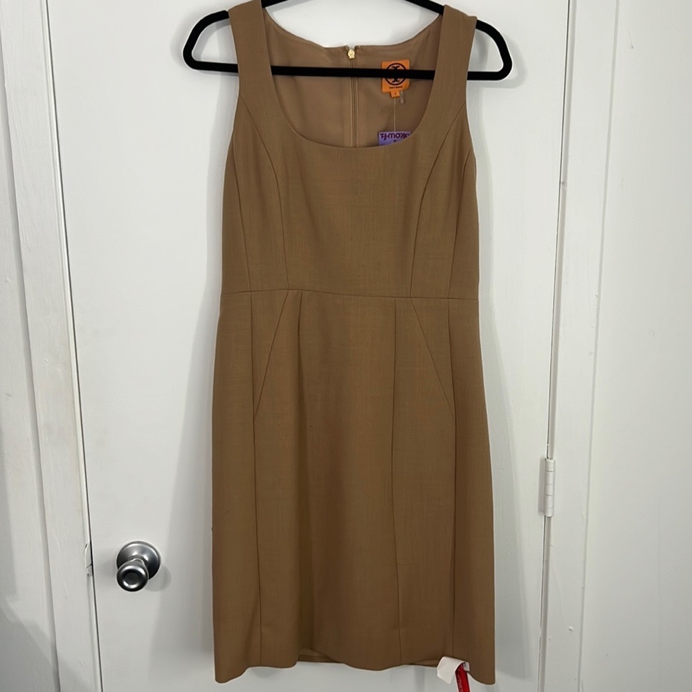 Tory Burch Wool Blend Dress Tan Sleeveless Fit & Flare Size 12 NWT